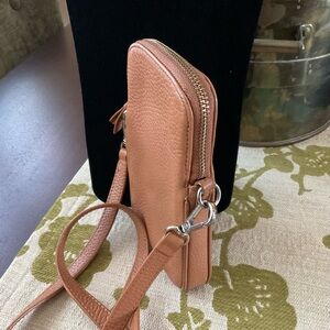 Mark & Graham Tan Leather Phone Crossbody Bag